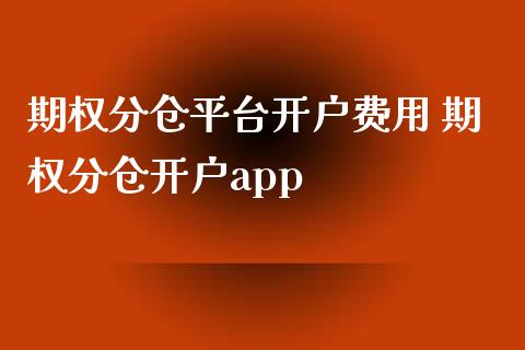 期权分仓平台开户费用 期权分仓开户app