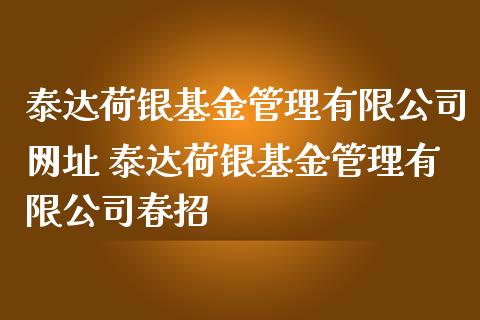 泰达荷银基金管理有限 泰达荷银基金管理有限公司春招