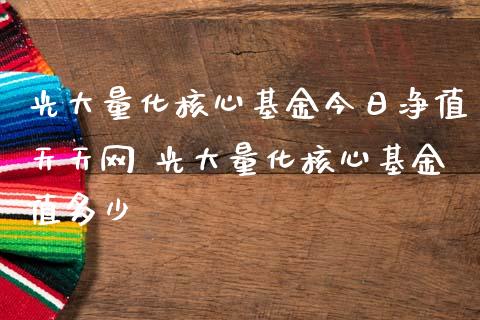 光大量化核心基金今日净值天天网 光大量化核心基金值多少