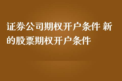 证券公司期权开户条件 新的股票期权开户条件