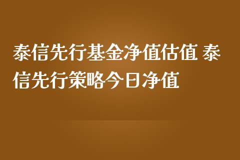 泰信先行基金净值估值 泰信先行策略今日净值