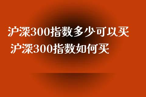 沪深300指数多少可以买 沪深300指数如何买