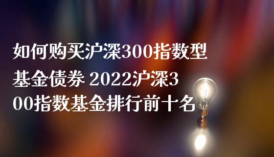 如何购买沪深300指数型基金债券 2022沪深300指数基金排行前十名