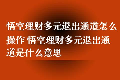 悟空理财多元退出通道怎么操作 悟空理财多元退出通道是什么意思