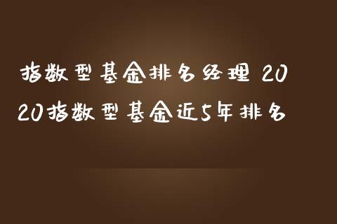 指数型基金排名经理 2020指数型基金近5年排名