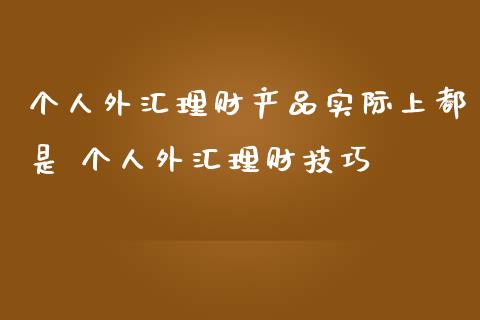 个人外汇理财产品实际上都是 个人外汇理财技巧