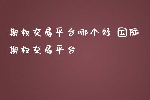 期权交易平台哪个好 国际期权交易平台
