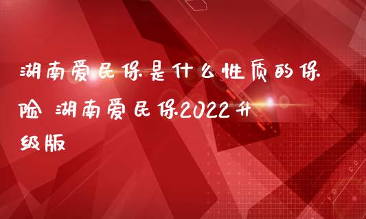 湖南爱民保是什么性质的保险 湖南爱民保2022升级版