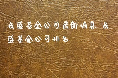 长盛基金公司最新消息 长盛基金公司排名
