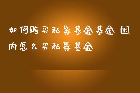 如何购买私募基金基金 国内怎么买私募基金