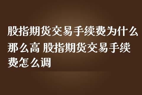 股指期货交易手续费为什么那么高 股指期货交易手续费怎么调