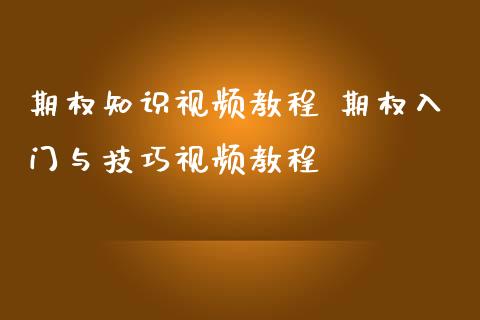 期权知识视频教程 期权入门与技巧视频教程