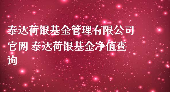 泰达荷银基金管理有限公司 泰达荷银基金净值查询