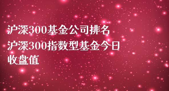 沪深300基金公司排名 沪深300指数型基金今日收盘值