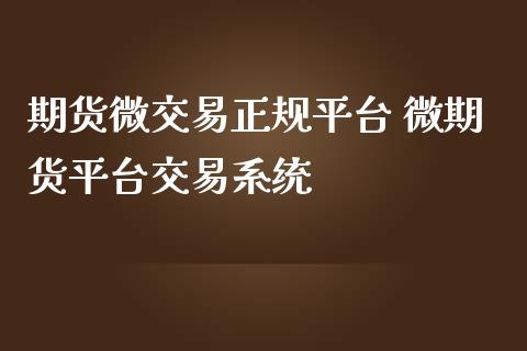 期货微交易正规平台 微期货平台交易系统
