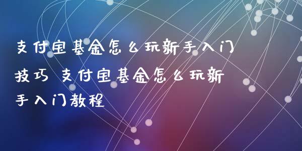 支付宝基金怎么玩新手入门技巧 支付宝基金怎么玩新手入门教程