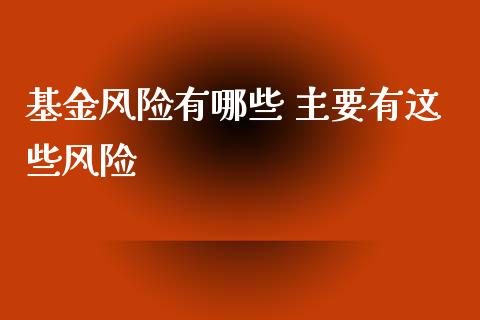 基金风险有哪些 主要有这些风险