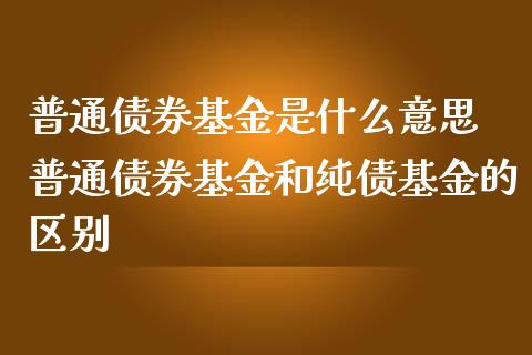 普通债券基金是什么意思 普通债券基金和纯债基金的区别