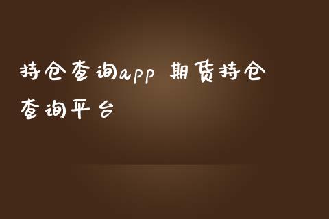 持仓查询app 期货持仓查询平台