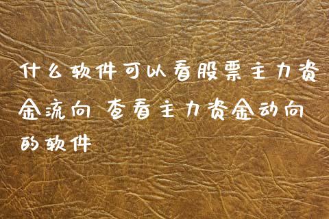 什么软件可以看股票主力资金流向 查看主力资金动向的软件