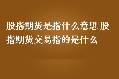 股指期货是指什么意思 股指期货交易指的是什么