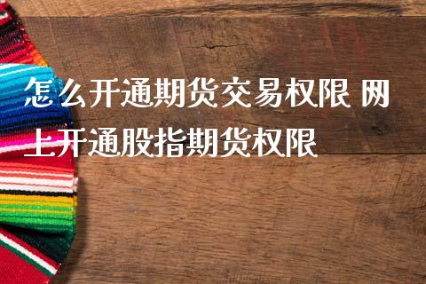 怎么开通期货交易权限 网上开通股指期货权限