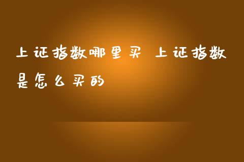 上证指数哪里买 上证指数是怎么买的