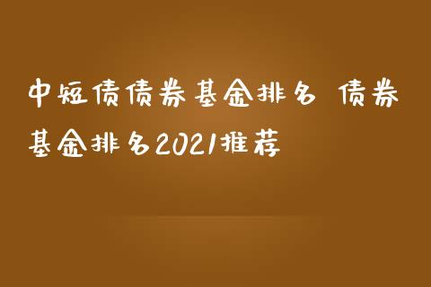 中短债债券基金排名 债券基金排名2021推荐