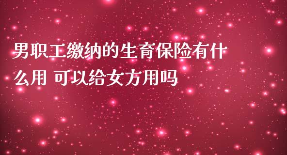 男职工缴纳的生育保险有什么用 可以给女方用吗