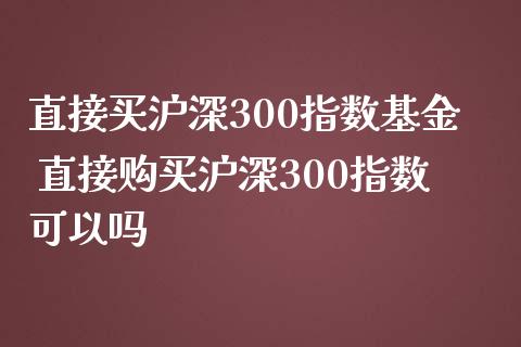 直接买沪深300指数基金 直接购买沪深300指数可以吗