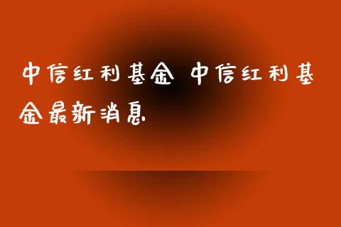 中信红利基金 中信红利基金最新消息