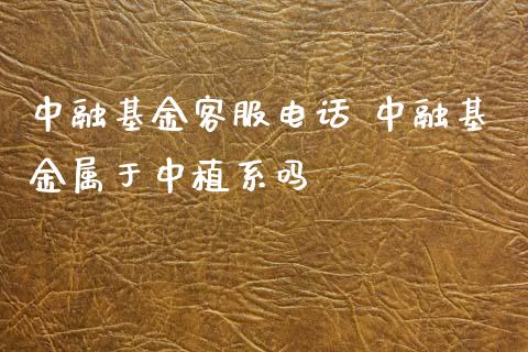 中融基金客服电话 中融基金属于中植系吗