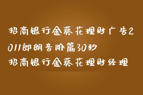 招商银行金葵花理财2011郎朗音阶篇30秒 招商银行金葵花理财经理