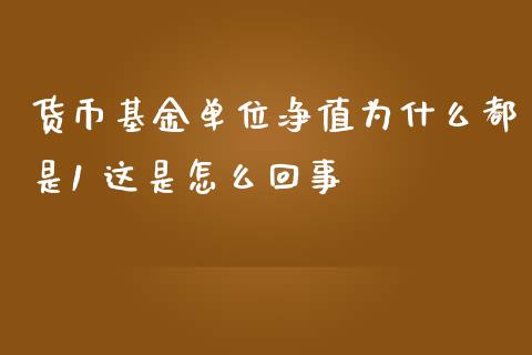 货币基金单位净值为什么都是1 这是怎么回事