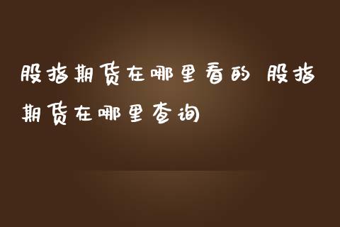 股指期货在哪里看的 股指期货在哪里查询