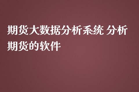 期货大数据分析系统 分析期货的软件