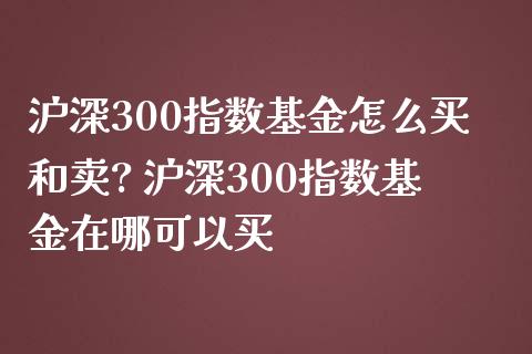 沪深300指数基金怎么买和卖? 沪深300指数基金在哪可以买