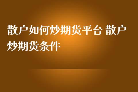散户如何炒期货平台 散户炒期货条件