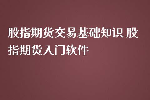 股指期货交易基础知识 股指期货入门软件