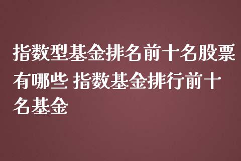 指数型基金排名前十名股票有哪些 指数基金排行前十名基金