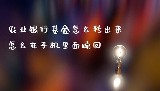 农业银行基金怎么转出来 怎么在手机里面赎回