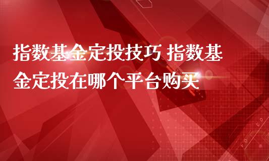 指数基金定投技巧 指数基金定投在哪个平台购买