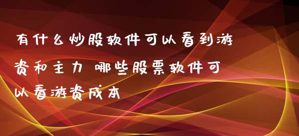 有什么炒股软件可以看到游资和主力 哪些股票软件可以看游资成本