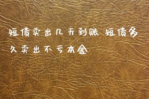 短债卖出几天到账 短债多久卖出不亏本金