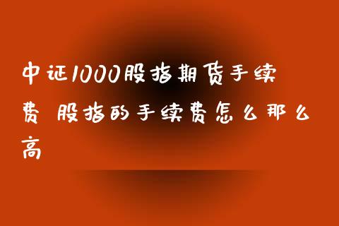 中证1000股指期货手续费 股指的手续费怎么那么高