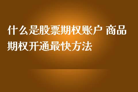 什么是股票期权账户 商品期权开通最快方法