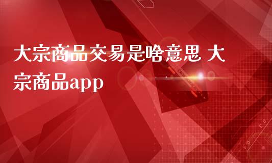 大宗商品交易是啥意思 大宗商品app