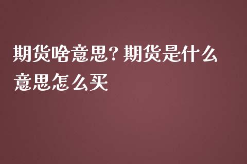 期货啥意思? 期货是什么意思怎么买