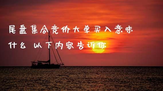 尾盘集合竞价大单买入意味什么 以下内容告诉你
