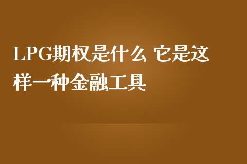 LPG期权是什么 它是这样一种金融工具